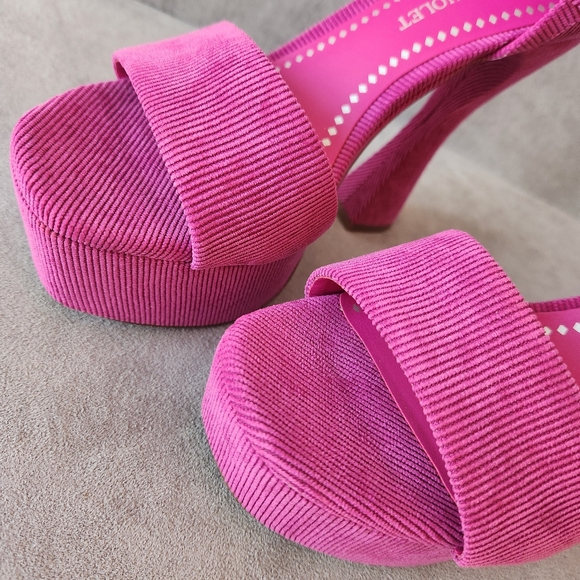 Chelsea & Violet platform sandals 7.5 pink corduroy Indi high heel Y2K new $100 - Picture 8 of 15